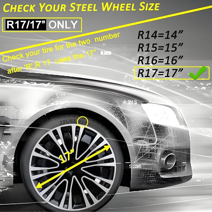 Hubcap Wheel Cover Replacement R17 Hub Caps Universal-Fit Steel Wheel Rim Cover ABS Material Exterior Accessories for Car Truck SUV -Set of 4（17-inch，Silver-Black）