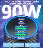 USB C Car Charger, 4-Port 90W USB-C&USB-A Car Power Adapter Dual 45W PD/QC Multiport Type C Fast Charger Car Phone Charger for iPhone 17 17 Pro Max 16 15 14 13 12 11/Galaxy S26 S25/Pixel/iPad