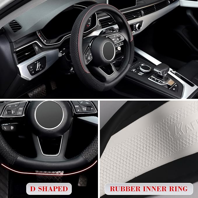 D Shape Steering Wheel Cover, Universal 15 inch, Microfiber Leather Viscose, Breathable, Anti-Slip,Warm in Winter and Cool in Summer, Black