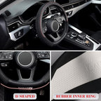 D Shape Steering Wheel Cover, Universal 15 inch, Microfiber Leather Viscose, Breathable, Anti-Slip,Warm in Winter and Cool in Summer, Black