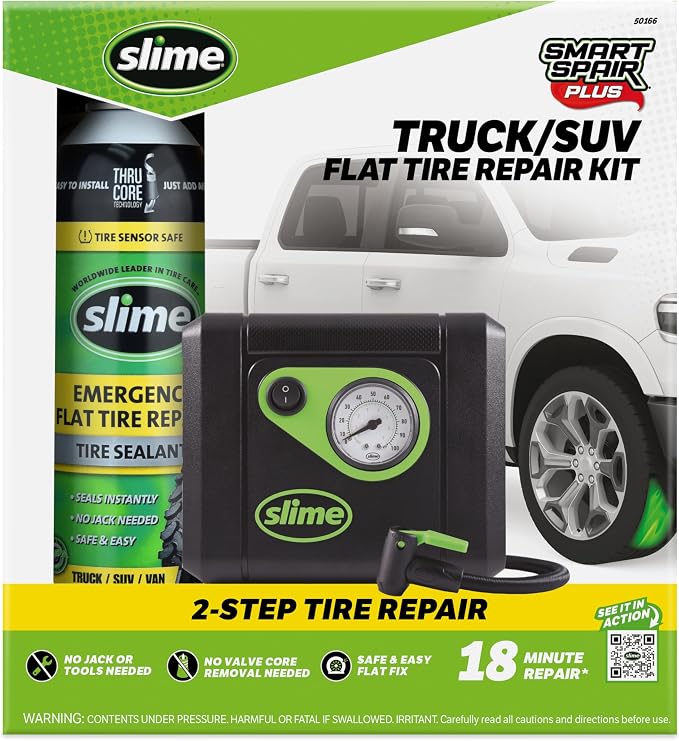 50166 Flat Tire Puncture Repair, Smart Spair Plus, Emergency Kit for Car Tires, Includes Sealant and Tire Inflator Pump, Suitable forTruck/SUV, 18 Min Fix