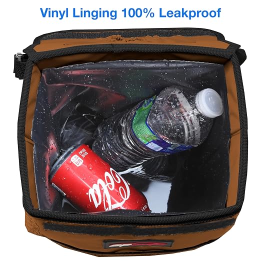 Waterproof Car Trash Can with Lid and Pockets, 2.5 Gal, Brown | Leakproof, Collapsible Multipurpose Car Bin with 3 Side Storage Pockets, Adjustable Straps