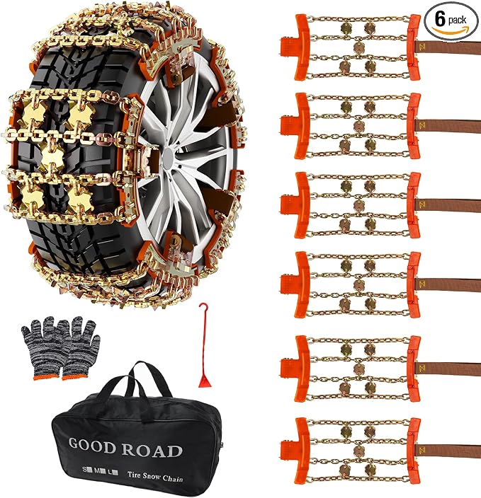 Upgrade Alloy Steel Tire Chains for Car/SUV/Pickup Truks, Adjustable Universal Emergency Snow Chains for Off-road SUV Car Tires 185 195 205 215 225 235 245 255 - Set of 6, Alloy Steel