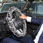 Elastic Long Microfiber Plush Steering Wheel Cover for Winter Warm, Universal 15 inch, Anti-Slip, Odorless, Leopard Gray