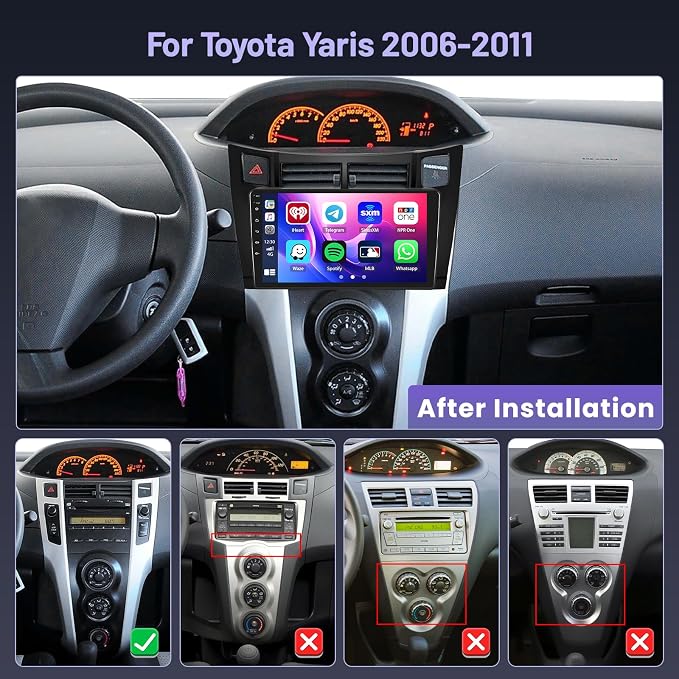 4+64G for Toyota Yaris 2008-2011 Android Car Stereo, 9 Inch Touchscreen Radio with Carplay/Android Auto/GPS Navigation/WiFi/Bluetooth/DSP/FM RDS+ AHD Backup Camera