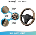 Leopard Steering Wheel Cover for Women, Cute Anti-Slip Microfiber Leather, Universal Fit 14.5-15 Inch Round Steering Wheel - Beige