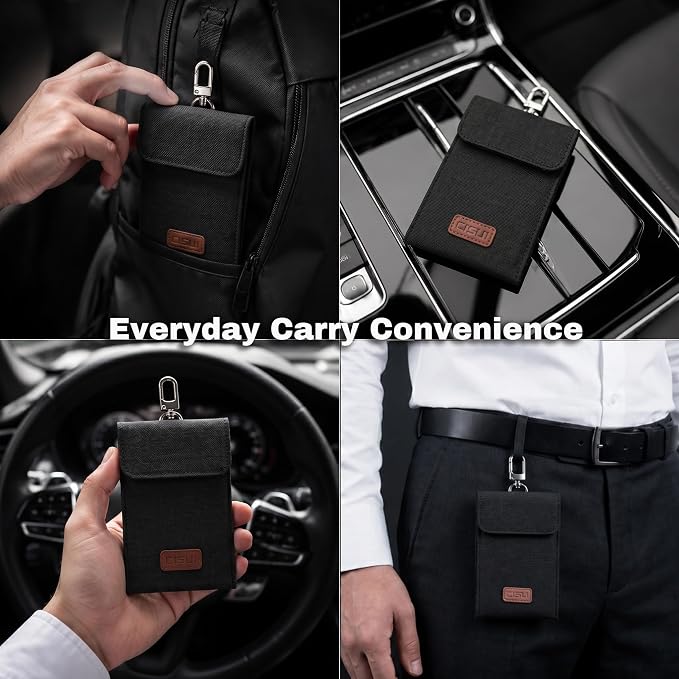 Faraday Bag for Car Keys, 4-Layer Key Fob Signal Blocker Pouch(Black) | 2026 upgraded RFID guard shielding case for keyless entry anti-theft. Durable Oxford fabric with secure hook for all fobs