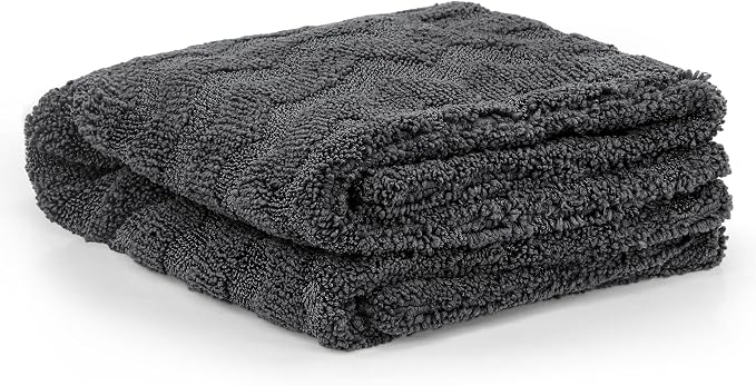 1000GSM Car Drying Towel 18"x24", Edgeless Double Twist Pile, Ultra Absorbent Microfiber Towel, Scratch-Free Lint-Free Streak-Free for Auto Detailing & Car Wash – Check Silver&Grey