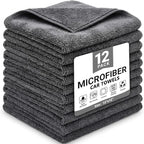 12 Pack Microfiber Cleaning Cloth for Cars, 12" X 12" Car Microfiber Towels, Soft, Absorbent and Lint Free Cleaning Cloth, Premium Wash Cloth for Car,Window and Household, Dark Grey