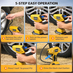 Tire Inflator Portable Air Compressor - 𝟒𝐗 Faster Inflation, 160PSI Cordless Tire Pump with Dual Power Rechargeable Battery & 12V Car power, Auto Shut Off, Digital Gauge for Car, Motorcycle, E-Bike