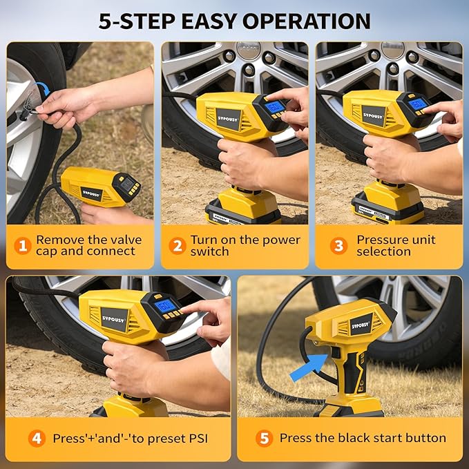 Tire Inflator Portable Air Compressor - 𝟒𝐗 Faster Inflation, 160PSI Cordless Tire Pump with Dual Power Rechargeable Battery & 12V Car power, Auto Shut Off, Digital Gauge for Car, Motorcycle, E-Bike