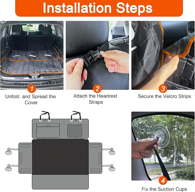 SUV Cargo Liner for Dogs, Waterproof Pet Cargo Cover with Bumper Flap Protector, Scrachproof Non-Slip Dog Seat Mat for SUVs, Large Size Cargo Liner Universal Fit (Orange)