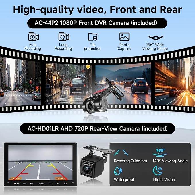9" Android Double-DIN Car Stereo with 1080P Dashcam & Backup Camera, Wireless CarPlay Android Auto, WiFi/USB Tethering, 24B-EQ DSP/Bluetooth/FM/AM/GPS/SWC, HDMI Out, OTA Upgrade