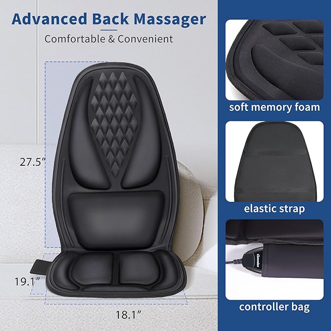 Back Massager with Heat with 8 Motors, Massage Chair Pad, Seat Massager with Back Traction for Full Body Massage, Massage Cushion for Home/Office/Father's Day