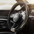 Steering Wheel Cover - Made with PVC Leather and Leopard Fabric - Universal 14 1/2 inches to 15 inches for Most Automotive Steering Wheel - Cheetah Print - Black
