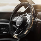 Steering Wheel Cover - Made with PVC Leather and Leopard Fabric - Universal 14 1/2 inches to 15 inches for Most Automotive Steering Wheel - Cheetah Print - Black