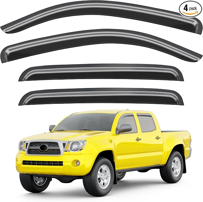 Extra-Thick Window Rain Guards Fit for Toyota Tacoma 2005-2015 Double Cab Rain Guards Tape-on Side Window Deflectors Visors Truck Vent Visors Vent Shades Car Accessories