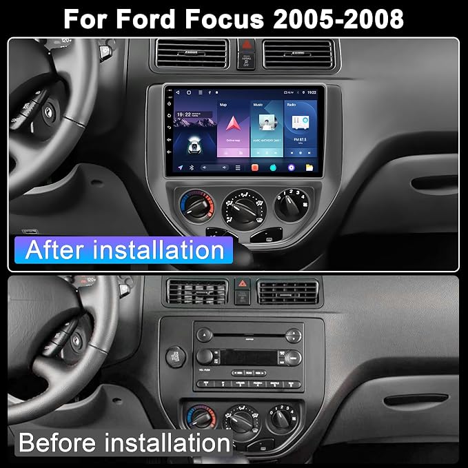4G+64G Car Radio for Ford Focus 2005-2008: Upgrade Android 15 9" Touch Screen Stereo Head Unit Wireless CarPlay Android Auto, BT 5.4, WiFi 6, GPS, FM, RDS, EQ, SWC, 1080P Backup Camera