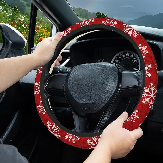 Christmas Snowflakes Steering Wheel Covers Universal 15 Inch Car Wheel Cover,Anti-Slip Breathable Car Accessories Protector Fit for Trucks,Sedans,SUVs,Vans