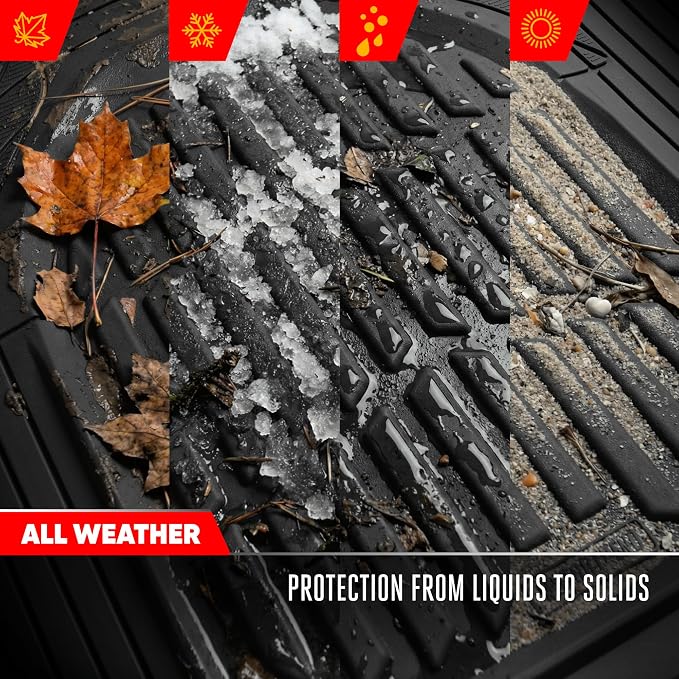 FlexTough LITE Rubber Car Mats Full Set - All Weather Floor Mats for Cars & SUVs - Automotive Waterproof Black Car Floor Mats for Cars Interior Accessories Universal Trim-to-Fit