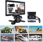 7" Backup Camera with Monitor Kit, Waterproof 18 IR LED Night Vision Reverse Camera + Rear View Monitor Vehicle Parking System for RV Bus Trailer Truck (65ft 4-Pin Aviation Video Cable)