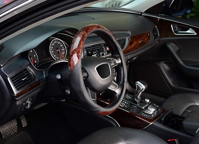 Wood Grain Steering Wheel Cover, Universal 15 inch, Microfiber Leather,Anti-Slip, Odorless