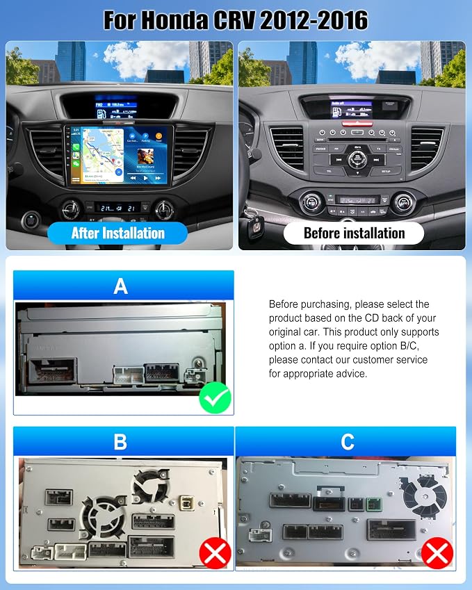 8 Core 6+128G for Honda CRV 2012-2016 Android 15 Car Stereo with Wireless Carpaly Android Auto, 9’’ 1280×720P IPS Touchscreen with Bluetooth 5.0 32-EQ 59-UI DSP GPS WiFi FM/RDS SWC Backup Cam+Canbus