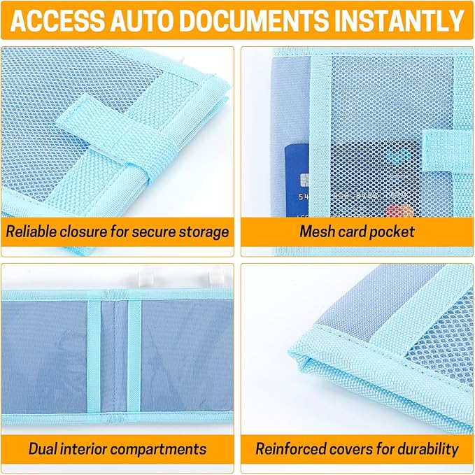 Car Registration and Insurance Holder, Sun Visor Organizer | Durable 300D 5.5"X5.3" Document Holder with Secure Elastic Strap, Fits Auto Insurance Papers, Cards, License & Receipts