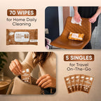 3in1 Leather Wipes 70 Ct + 5 Single Pack, XL 8 x 10 in | Clean Condition Protect Wipes for Vinyl and Leather Apparel Furniture Auto Car Interior Shoes Boots Bags