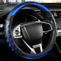 PU Leather Car Steering Wheel Cover with Anti-Slip Grip, for Women and Men, Universal Fit for 14.5-15 Inch Cars, Trucks, SUVs (Blue (Round), Medium(Standard) Size[14 1/2''-15''])