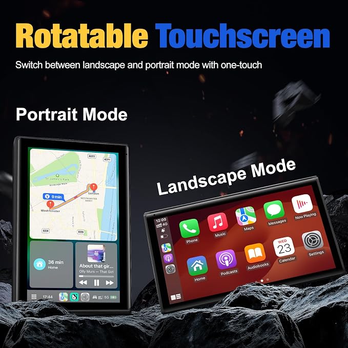 Carplay Screen for Car, 7 inch Wireless Carplay & Android Auto（Black） | Portable Touchscreen car play with Mirror Link，Bluetooth，Voice Control，Map Navigation，FM Transmit，Plug-and-Play car stereo