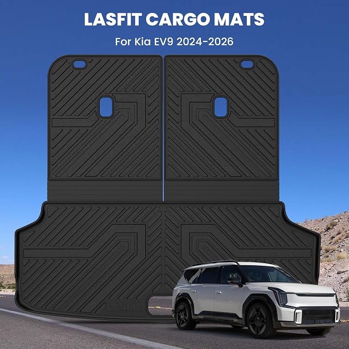 Backrest & Cargo Mats for Kia EV9 2024-2026, All Weather TPE Easy Clean Durable No-Curling Custom Fit for Kia EV9 2026 2025 2024 Trunk Liners & Seatback, Black