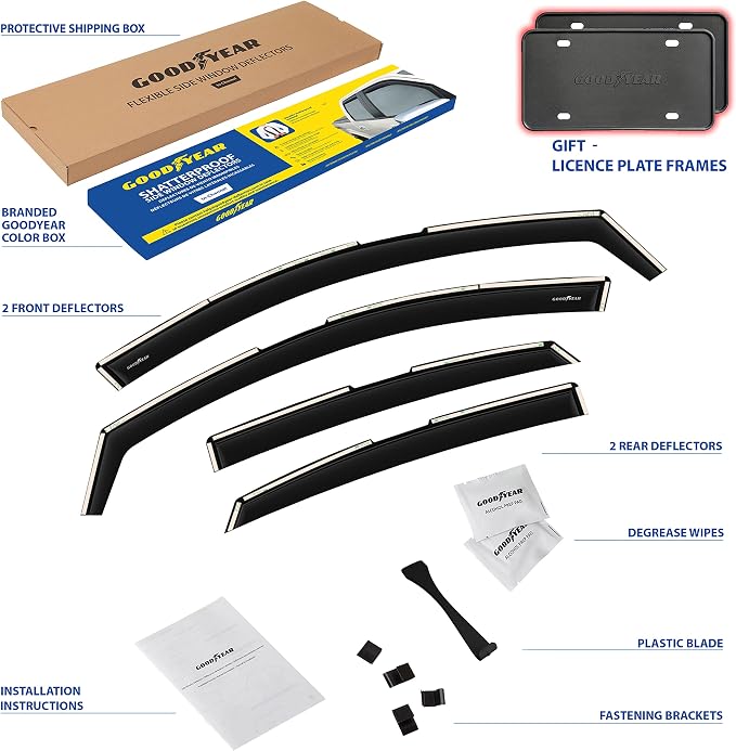 Goodyear Shatterproof in-Channel Window Deflectors for Kia Forte 2019-2024, Rain Guards, Window Visors for Cars, Vent Deflector, Car Accessories, 4 pcs - GY008426