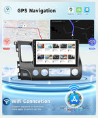 6G+128G 8Core Android 13.0 Car Stereo for Honda Civic 2006-2011 with Wireless Carplay/Android Auto, 10.1 inch 1280 * 720 Touchscreen Radio, WiFi 4G/GPS/AM/FM/DSP Audio/SWC/HD Rear Camera