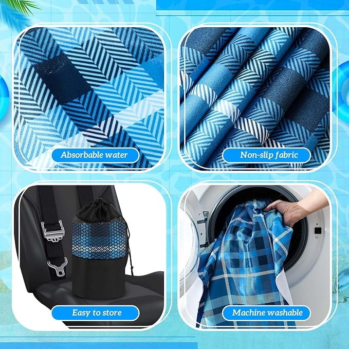 Car Seat Towel Covers with Storage Bag, 63 x 32 Inch Universal Non Slip Waterproof Sweat Protector for Car Truck, Gym Swimming Running, Machine Washable(2 Pack,Blue Plaid)