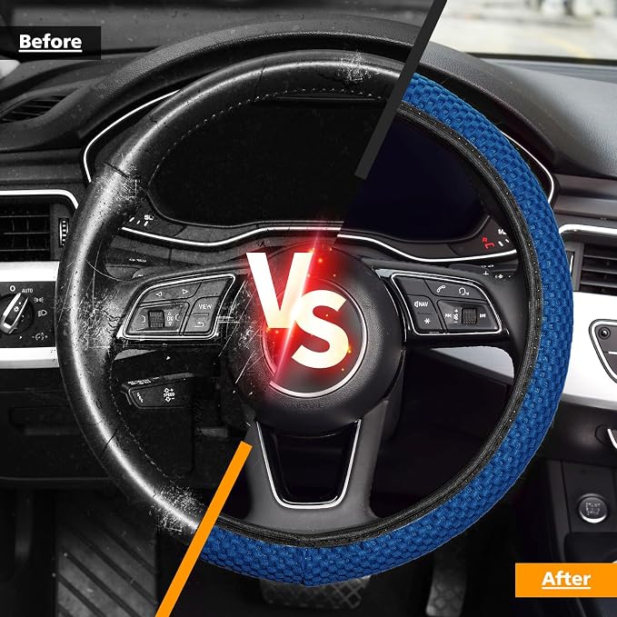 Elastic Stretch Steering Wheel Cover 15 Inch, Breathable Ice Silk Microfiber, Non-Slip Grip, Warm in Winter and Cool in Summer, Odorless, Car Accessories Fit Cars, SUVs, Light Blue