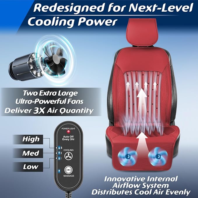 Paffenery 2026 Upgraded Cooling Car Seat Cover Front Seat, 12V-24V Ventilated Cooling Car Seat Cushion, Cooled Seat Cover for Car SUV Truck Universal Fit, Wine Red