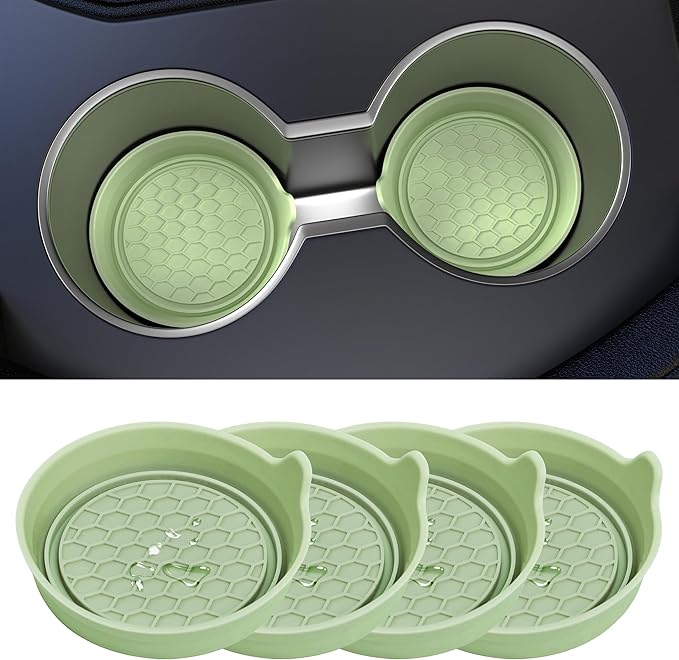 Car Cup Coaster Universal Automotive Waterproof Non-Slip Cup Holders Sift-Proof Spill Holder Car Interior Accessories 4 Pack Tea Green