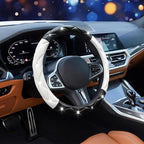 Black and White Steering Wheel Cover, Auto Cute PU Diamond Bling Comfort Leather Car Interior Accessories Protector Sparkly Fit Most O-Shaped Steering Wheels
