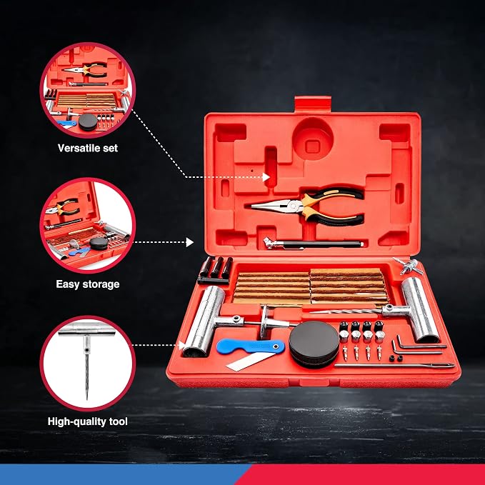 50003L Universal Heavy Duty Tire Repair Kit | 57 Piece Value Pack | Fix Punctures and Plug Flats | Ideal for Cars, Trucks, Motorcycle, ATV, Jeeps, Off Road Vehicles, RV, Tractors …