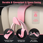 Universal Car Headrest Hooks, Car Organizer Hanger Storage Hooks for Bag Purse Cloth Grocery (Pink Set of 4)