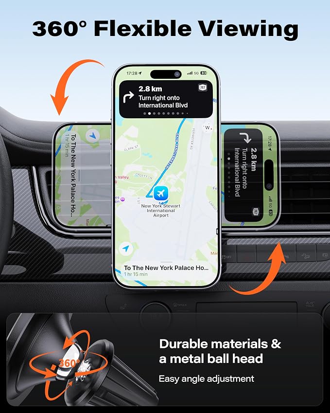 A2C for MagSafe Car Mount,[One-Piece] [17 N54] Magnetic Car Phone Holder for Air Vent, Silicone-Coated Metal Clips, No Assembly One-Hand Operation, 360°Adjustable Car Mount for Magsafe iPhone (2 Pack)