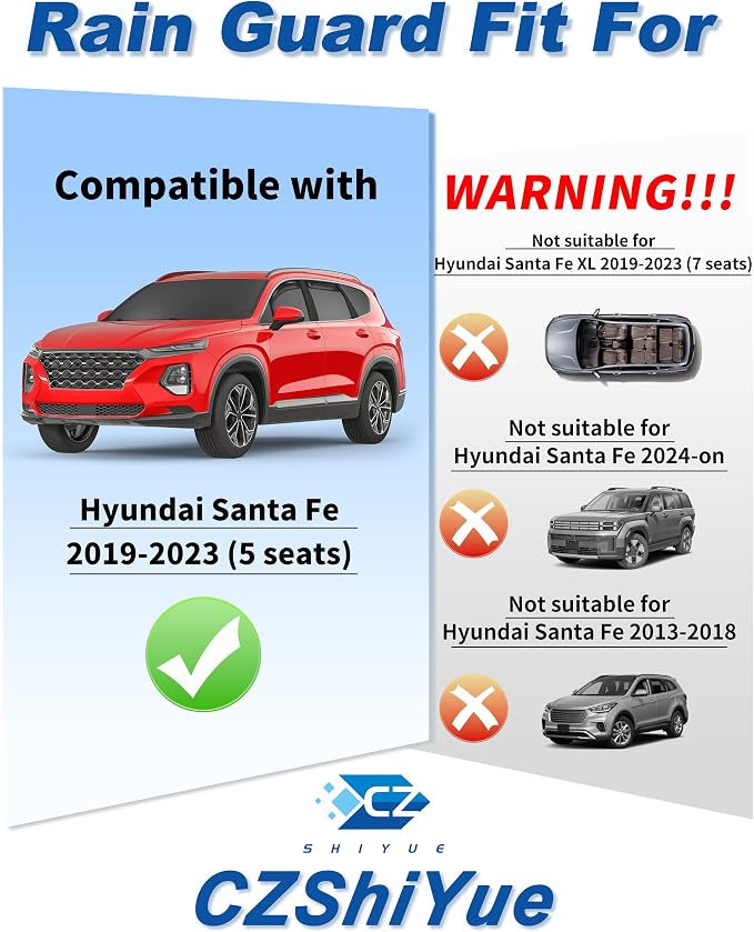 In-Channel Window Rain Guards Fit for Hyundai Santa Fe 5 seats (Not For XL 7 Seat) 2019-2023 Extra Durable Rain Guard Window Deflectors Window Vent Visors Vent Shades Exterior Car Accessories