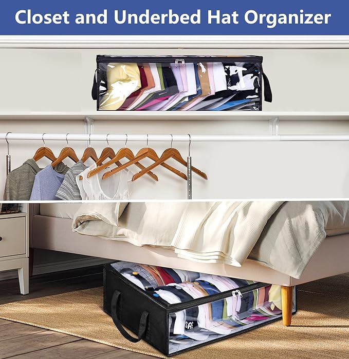 Wide Hat Storage for Baseball Caps, Large Capacity Hat Organizer for Closet Cap Holder Holds up to 40 Snapbacks, Black
