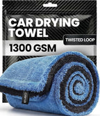 Car Drying Towel - (1300 GSM) XL Drying Towels Car Detailing - Car Microfiber Towel (36"x24") Microfiber Drying Towels for Cars Towels Drying, Car Wash Towels, Ultra Absorbent - Grey & Blue