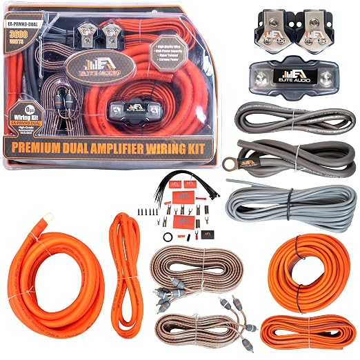 0 Gauge Dual Amplifier Wiring Kit, 3600W CCA Amp Install Kit for 2 Amplifiers – EA-PRMK0-DUAL