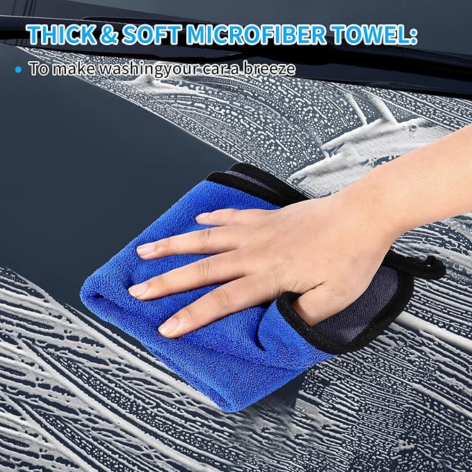 62'' Car Wash Brush With Long Handle - Chenille Microfiber Mop Mitt, Cleaning Kit, Windshield Window Squeegee, Duster, Microfiber Towels, Wheel Tire Brush for Cars, RV, Truck, Boat