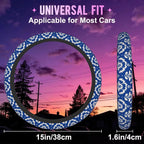 Blue Damask Flower Steering Wheel Cover for Women Men Neoprene Breathable Wheel Cover Protector Anti-Slip Car Accessories Universal 15 Inch Fit for Cars Trucks Vehicles