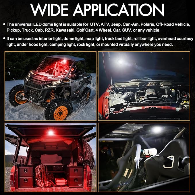 UTV Dome Light, 12v UTV LED Interior Dome Lights Universal Roll Bar Mount Led Lights Utility Roll Cage Map Light for UTV ATV Polaris Ranger RZR Can-Am SXS Golf Cart Cab - White/Red