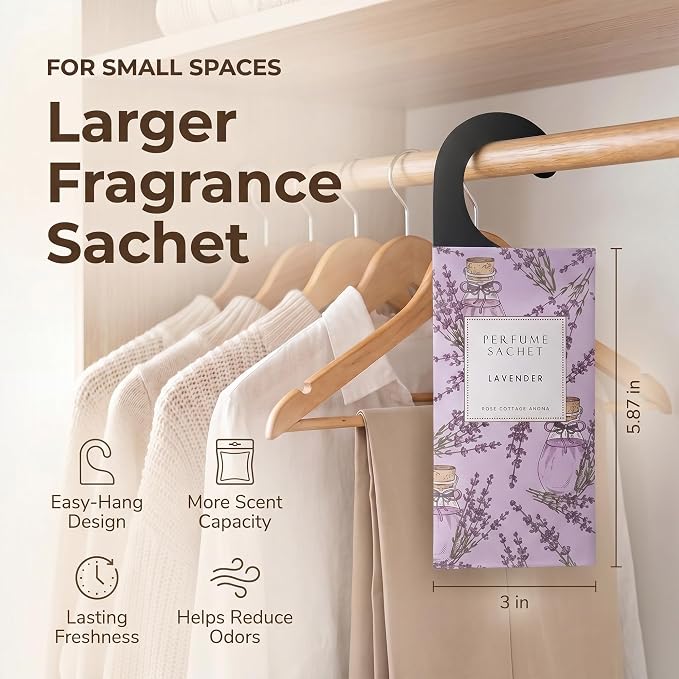Large 12 Packs Lavender Hanging Scented Sachets Long-Lasting Closet Deodorizer Air Freshener Fabric Refresher Odor Eliminator for Drawer Home Fragrance Gift Set